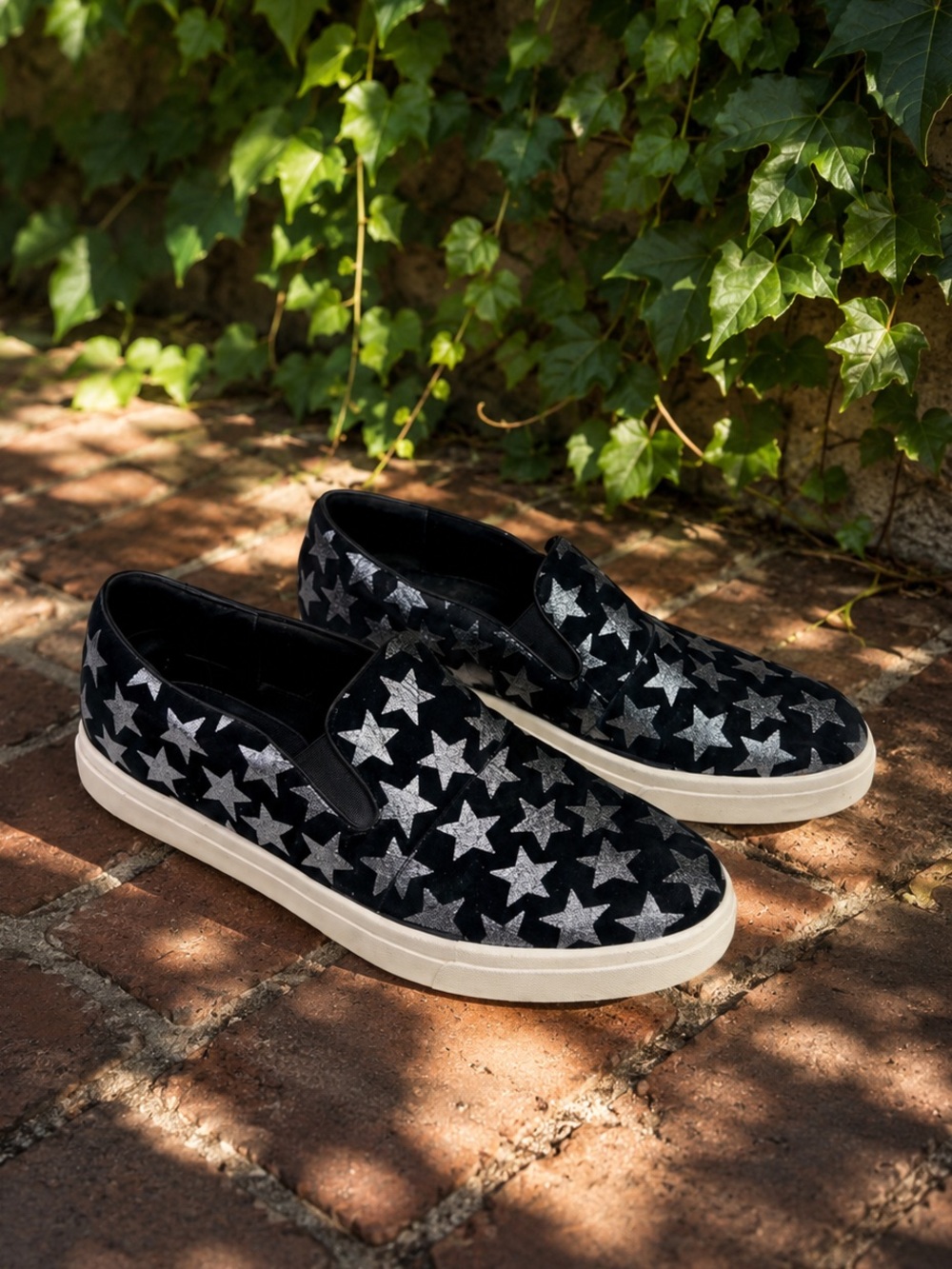 VANELI SPORT Black and Silver Microsuede Starred Slip-On Sneakers, 9M